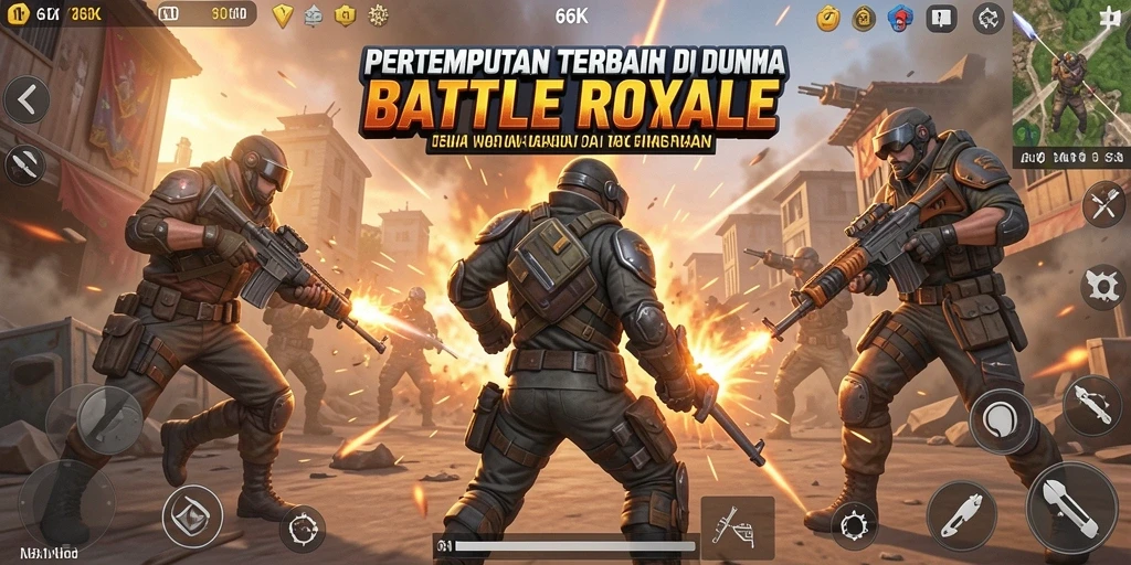 Tangkapan layar pertarungan seru dalam gameplay Battle Royale 66K.