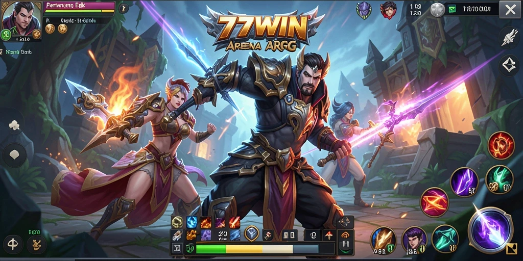 Screenshot gameplay 77WIN menampilkan pertarungan epik dan grafis menawan.