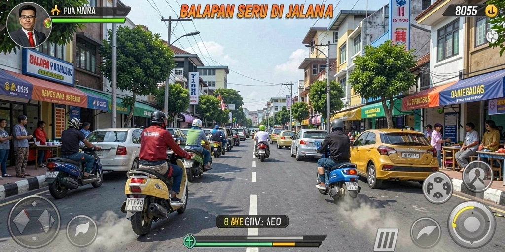 Tampilan gameplay seru dari 8055 yang menunjukkan balapan mendebarkan.