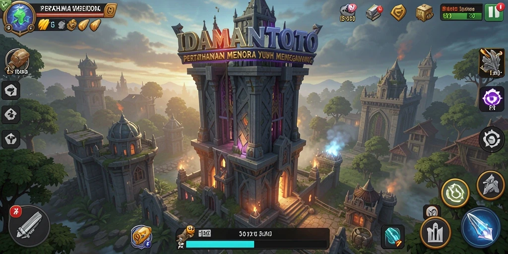 Tampilan menegangkan dari gameplay IDAMANTOTO Tower Defense.