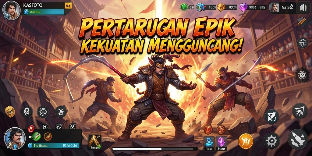Screenshot gameplay KASTOTO menampilkan aksi pertarungan yang intens.