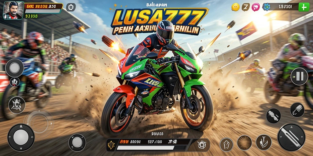Gameplay menegangkan dalam LUSA777 dengan balapan motor berkecepatan tinggi.