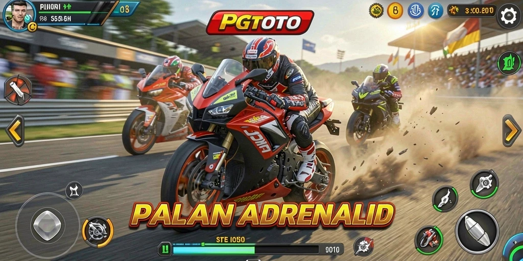 Screenshot gameplay PGTOTO yang menampilkan balapan motor intens.