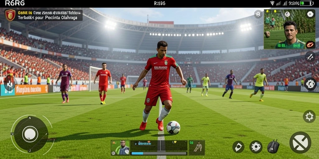 Screenshot gameplay R6R6 menunjukkan aksi mendebarkan di lapangan sepak bola.