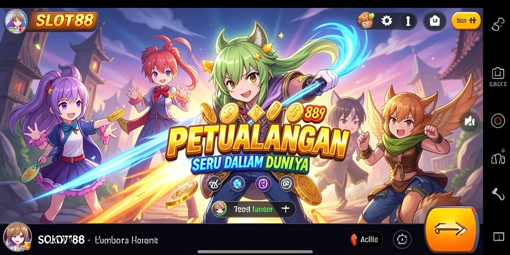 Tampilan gameplay <strong>SLOT88</strong> menampilkan karakter Anime yang menarik dan warna-warni.