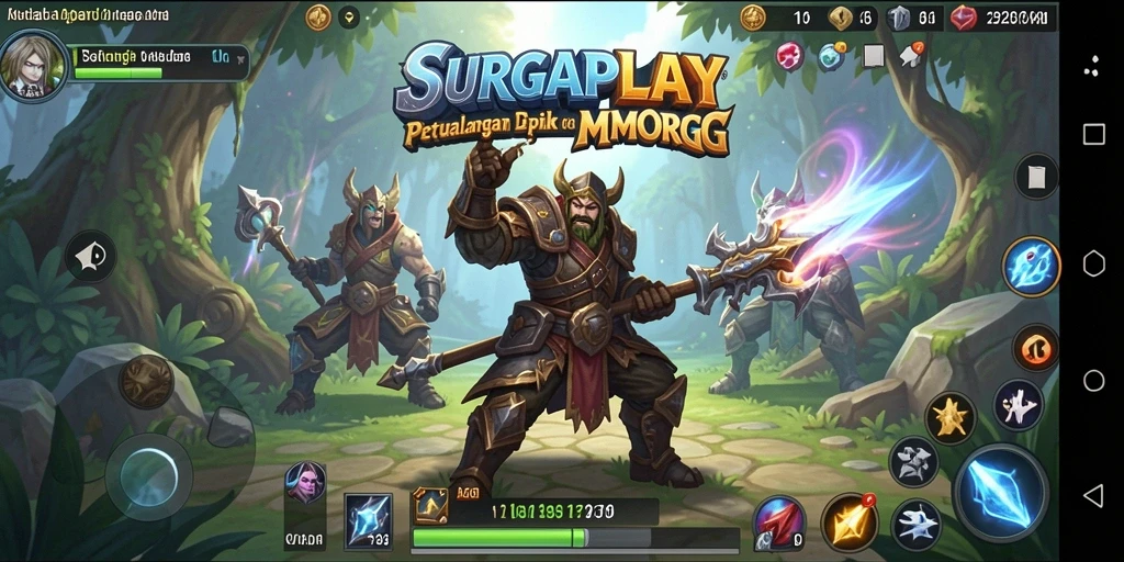 Tampilan utama gameplay SURGAPLAY dalam dunia MMORPG yang megah.
